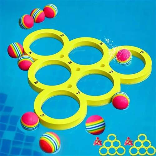 1 floating table with 10 balls, floating toy ring, throwing