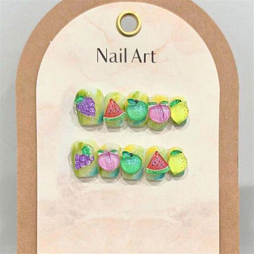 Cute Short Press on Nails with 3D Fruit Natural Unbreakable