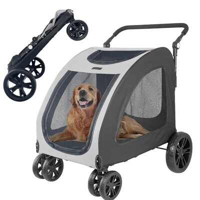 Foldable Pet Jogger Stroller for Large Dogs up to 110 lbs, U