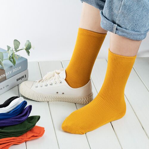 Japanese Korea High School Girls High Socks Loose Solid Colo