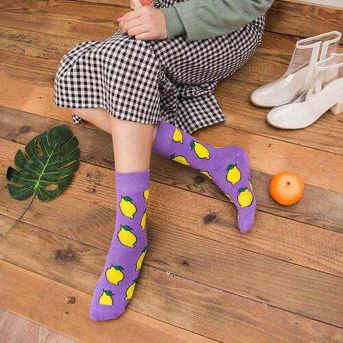 Women Socks Funny Cute Cartoon Fruits Banana Avocado Lemon E