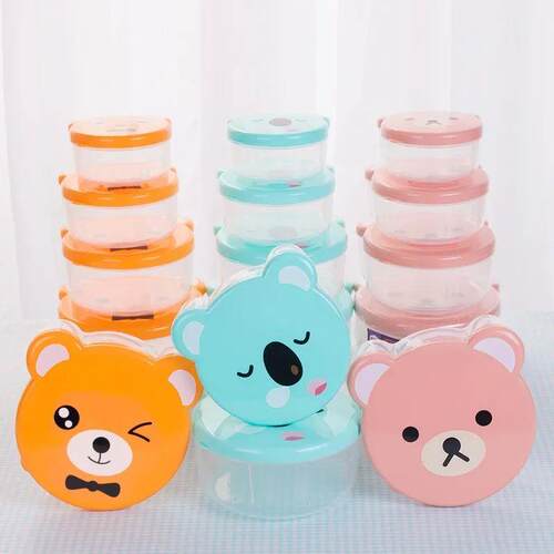 4pcs/set Children Plastic Bento Box Cartoon Print Outdoor Fo