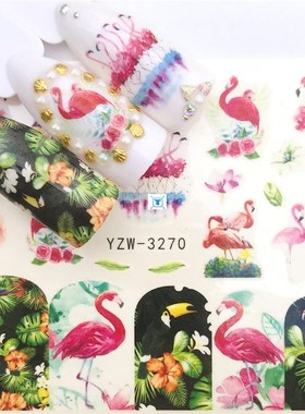 1pc Water Nail Stickers Decal Marine Life Flamingo Leaf