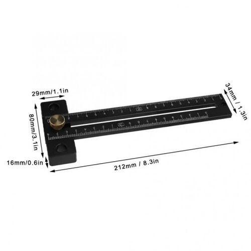 180mm T-Type Scribing Ruler Metric Scale Black Aluminium All