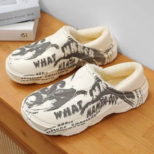 Fashion Winter Fur Slippers for Men Warm Indoor Cotton Shoes