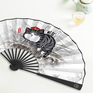 吾皇猫国潮折扇书法水墨工艺扇子文创纸扇古风礼品拍照装饰定制