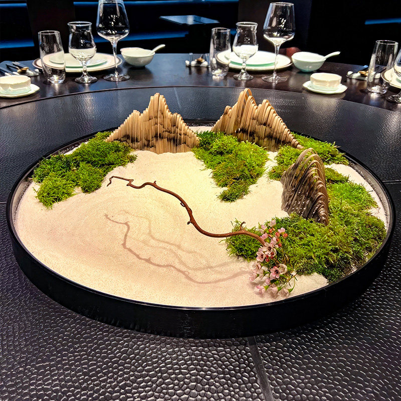 酒店餐桌中间摆件大包厢桌花微景观转盘装饰圆桌摆花创意枯景山水,家居饰品,餐桌花艺,淘宝优惠券,粉丝福利购,淘宝优惠卷