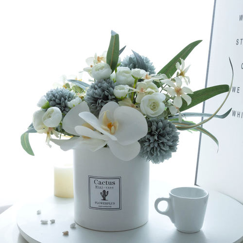 白色素雅保湿蝴蝶兰仿真花假花绢花束客厅餐桌茶几玄关装饰摆件设