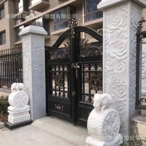 大理石方柱石雕大门口柱子别墅庭院小区石材门柱欧式雕花立柱围墙