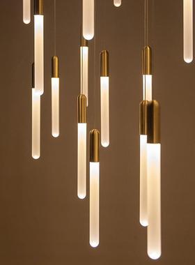 设计师样板房挑空客厅橱窗灯复式公寓Loft别墅旋转楼梯间条形吊灯