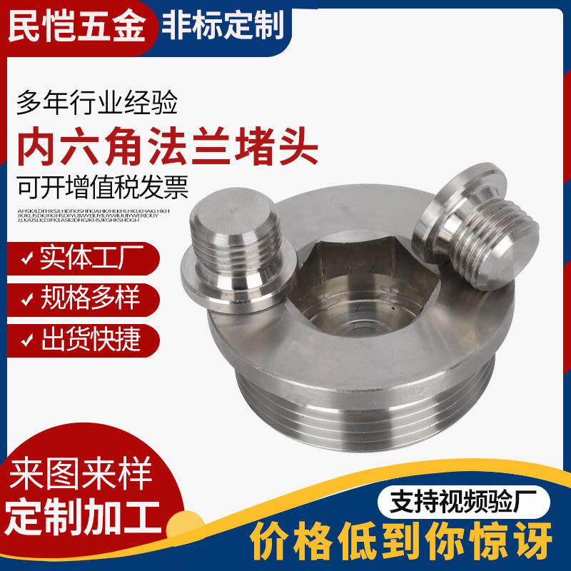 304不锈钢内六角法兰堵头管堵油塞DIN908公制英制塞头1分螺纹