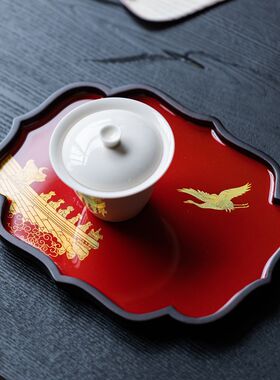 竹制托盘国潮小茶盘茶海中式干泡台国风茶奉红宫殿喜庆仿大漆壶承