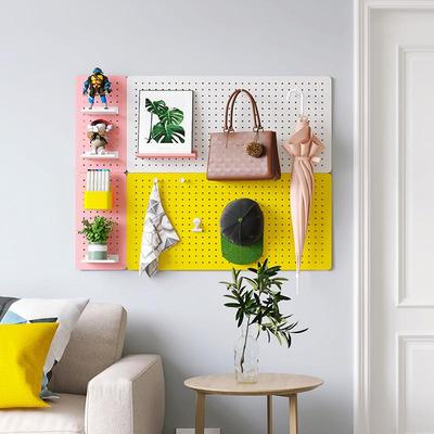 墙面洞洞板免打孔置物架收纳墙金属挂板墙上隔板客厅玄关展示架
