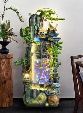 假山流水幕墙喷泉瀑布鱼池缸摆件家居办公室内落地餐厅园艺盆景观