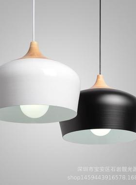 现代简约单头白色灯罩吊灯客厅卧室服装店餐厅木艺创意灯现货