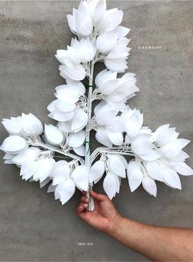 仿真白色榕树叶室内假树叶塑料树枝拍摄道具工程造景绿叶植物装饰