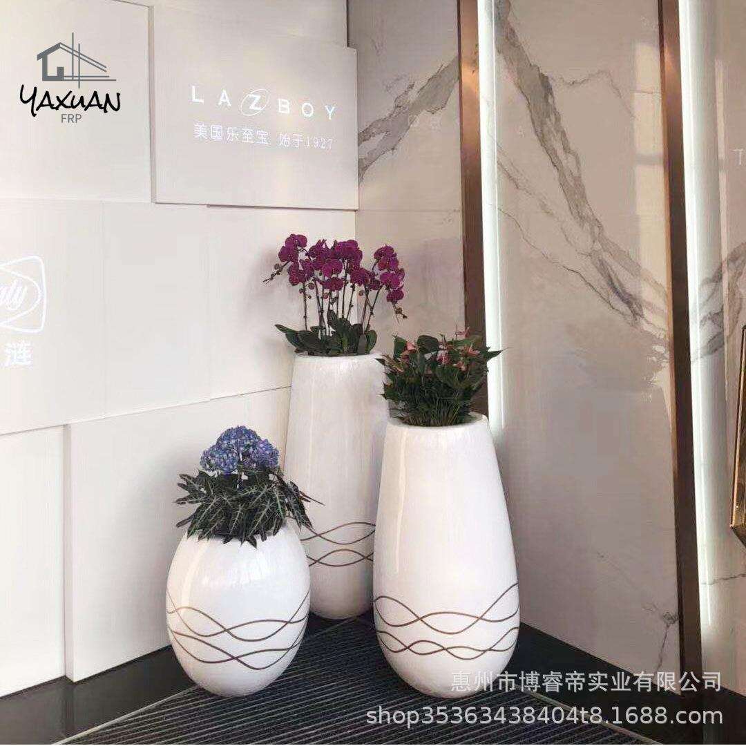 商场玻璃钢花盆户外落地花钵酒店装饰组合园林景观种植大花瓶园艺