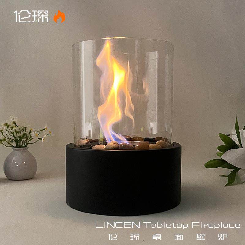 桌面圆形真火酒精壁炉鹅卵石装饰室内氛围火盆户外便携跨境