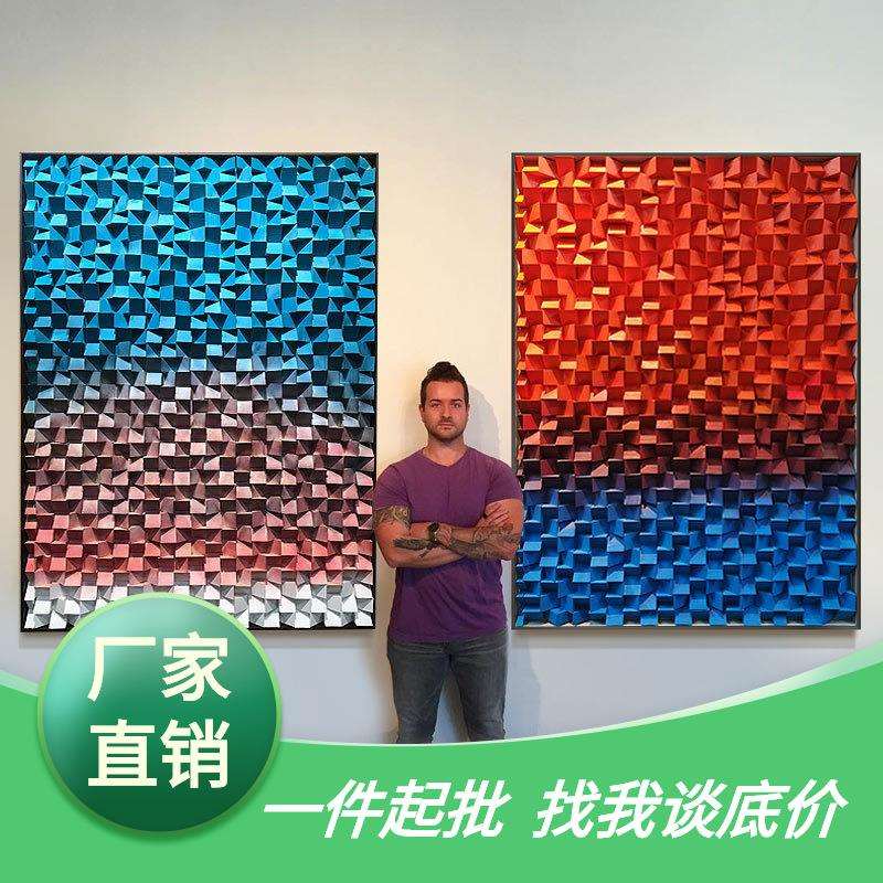 轻奢客厅玄关装饰画高档木头大幅装置艺术挂画走廊立体壁画实物画