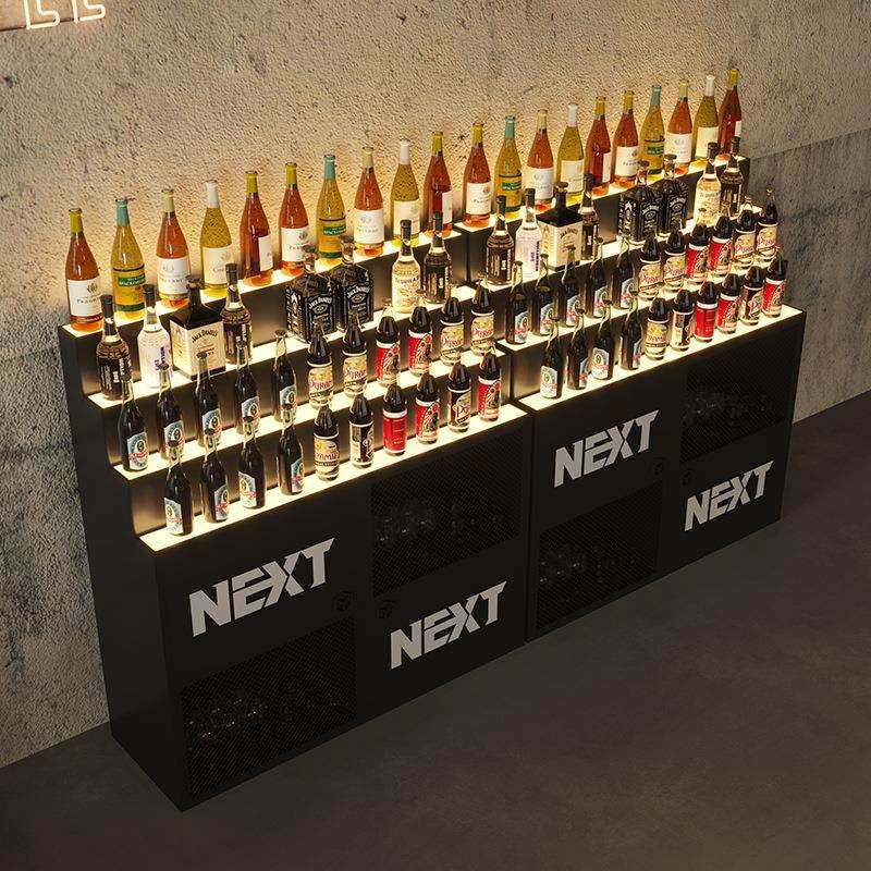 工业风集装箱酒水展示柜铁艺置物架发光红酒柜酒吧吧台威士忌酒架