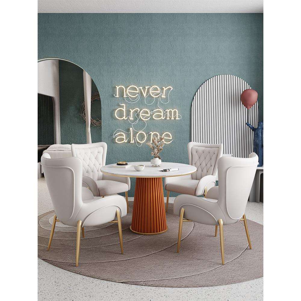北欧轻奢风岩板餐桌椅组合网红餐厅家用小户型圆形下午茶吃饭桌子