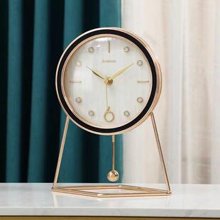 金属摆钟坐钟台式钟客厅钟表摆件家用桌面时钟装饰扫秒机芯现代