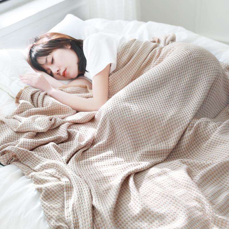 竹纤维色织华夫格水洗夏凉毯毛巾被双人春夏午休盖毯