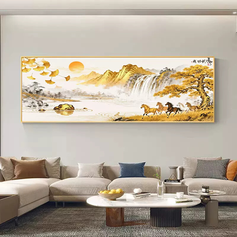 2026新款马到功成中式客厅装饰画沙发背景墙挂画轻奢高级感壁画