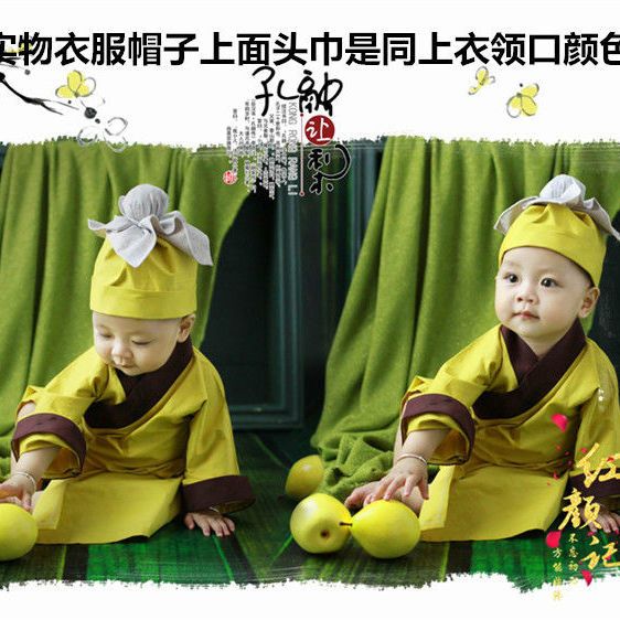 儿童汉服小和尚衣服儿宝宝百天摄影服装古装书童棉麻童装演出服
