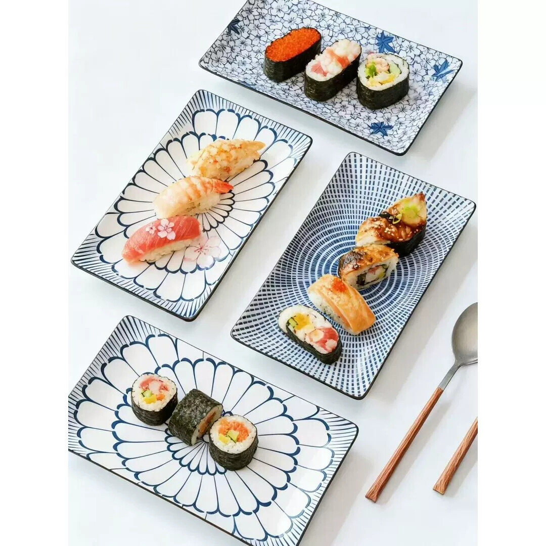 瓷县令9英寸和风寿司盘和风复古陶瓷创意餐盘釉下彩碗具复古和风