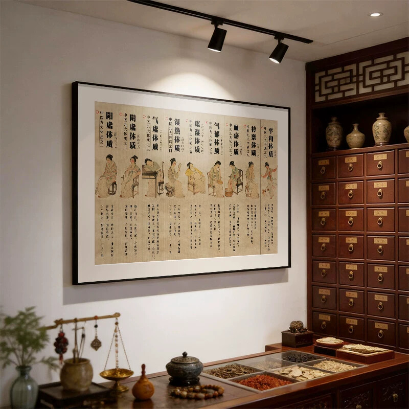 中医诊室装饰画九种体质挂画中医养生馆美容院体质辨识图宣传壁画