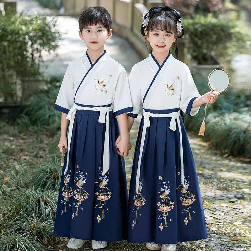 汉服男童国学服装儿童古装弟子规演出服开笔礼表演服书童春秋款