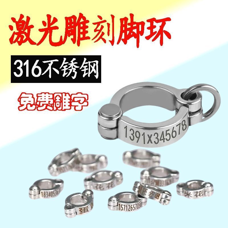 鹦鹉脚环活扣超轻牡丹玄凤开口不伤脚超轻刻字不锈钢脚环放飞鸟环