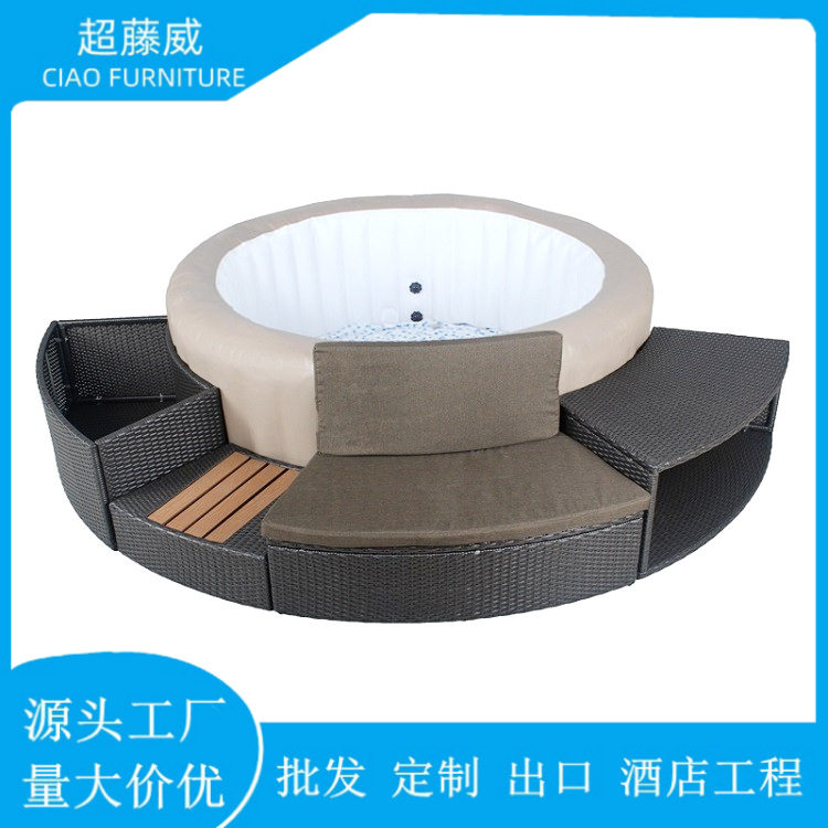 北欧藤编泳池浴缸围边沙发组合