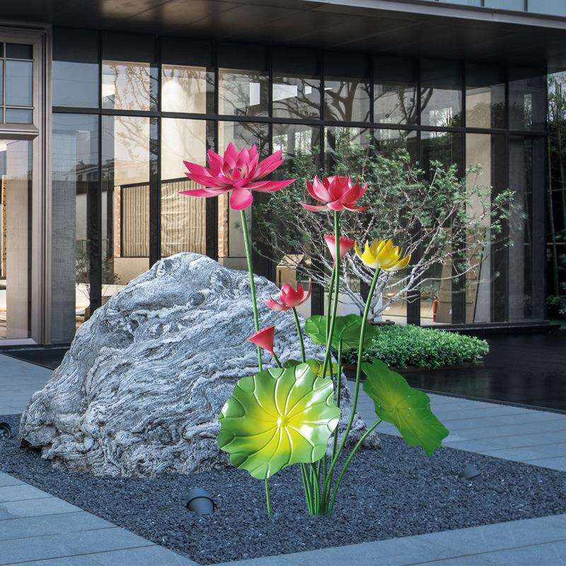 不锈钢莲花荷花铁艺品景观鱼池水池摆件水景装饰庭院花园荷叶户外