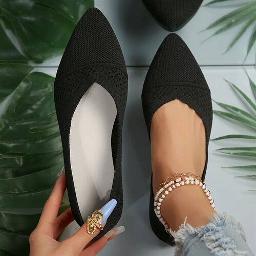 Women Pointed Toe Flat Shoe Solid Color Knitted Slip on Lad