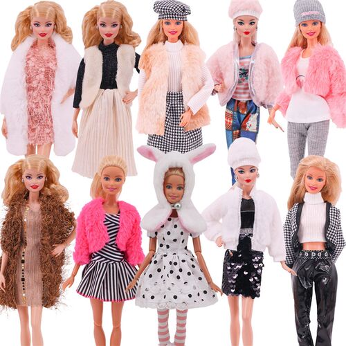 4 Pcs/Set Fur Vest Coat + Dress/Casual Outfit for 11.8 inch