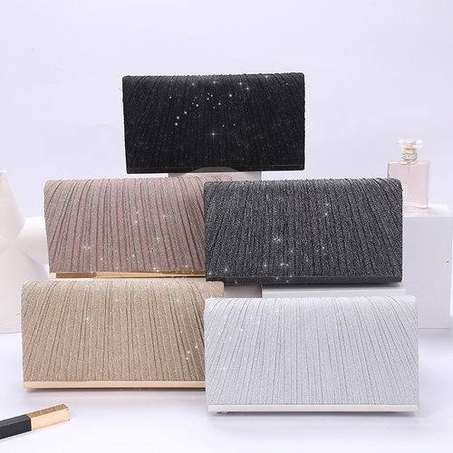 Womens Fashion Pleated Sequin Evening Clutch Bag Wedding Pu