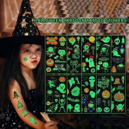 10Pcs/Set Children'S Halloween Tattoo Cartoon Night Glo