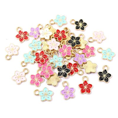50Pcs 11x9mm Small Alloy Flower Charms Pendants Multi Colors