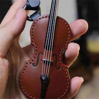 Leather Violin And Cello Keychain Mini Musical Instrument
