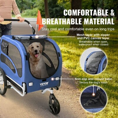 SucceBuy 100 lbs Dog Bike Trailer 2-in-1 Pet Stroller Cart B