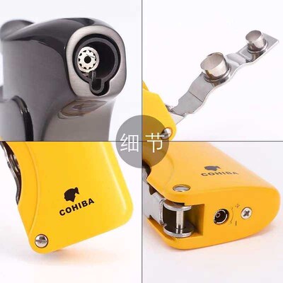 Metal Windproof Butane Gas Refillable Cigar Lighter +Cutter