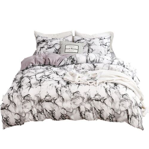 Bedding Marbled Plain Print Quilt ver Sheet 3 Set