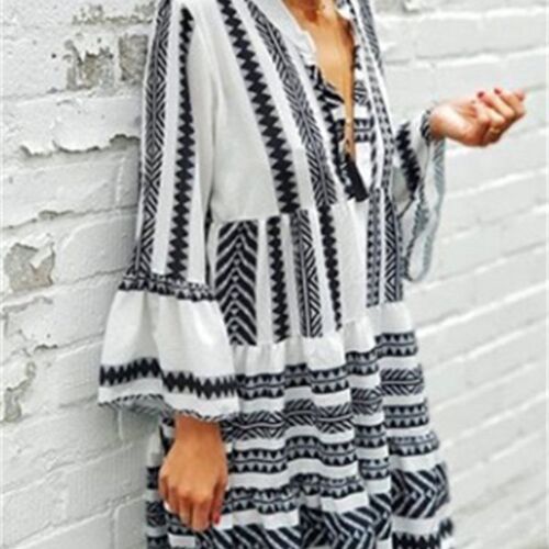 Eotvotee Fashion Print Summer Dress for Women  New V Neck