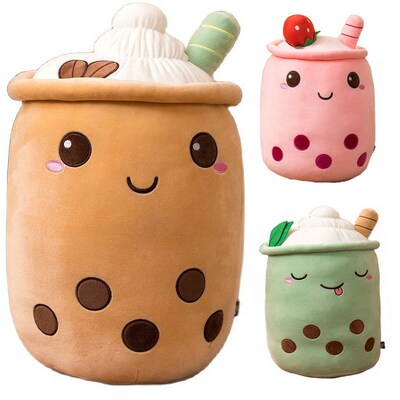 Cute Boba Milk Tea Plushie Toy Soft Stuffed  Pink Strawberry