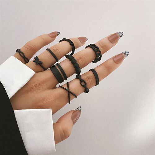 10Pcs/Set Bohemian Geometric Metal Ring Set Womens Vintage