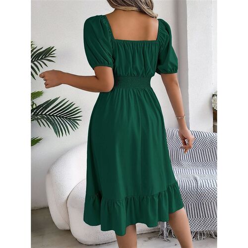 Spring and Summer Elegant High Waisted Dress Square Neck