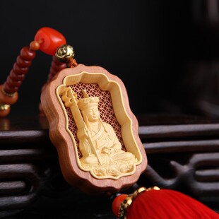 新款汽车挂件地藏王菩萨佛出入平安黄杨木桃木雕刻车内后视镜挂饰