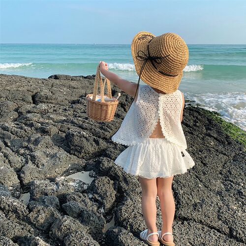 Girls 2021 Summer Clothing Sets Hollow Lace Suit  Baby Casua